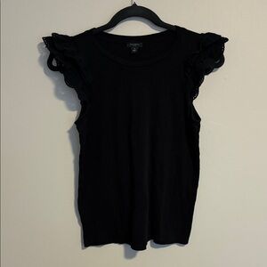 Ann Taylor Black Sleeveless Top with Ruffle Detail